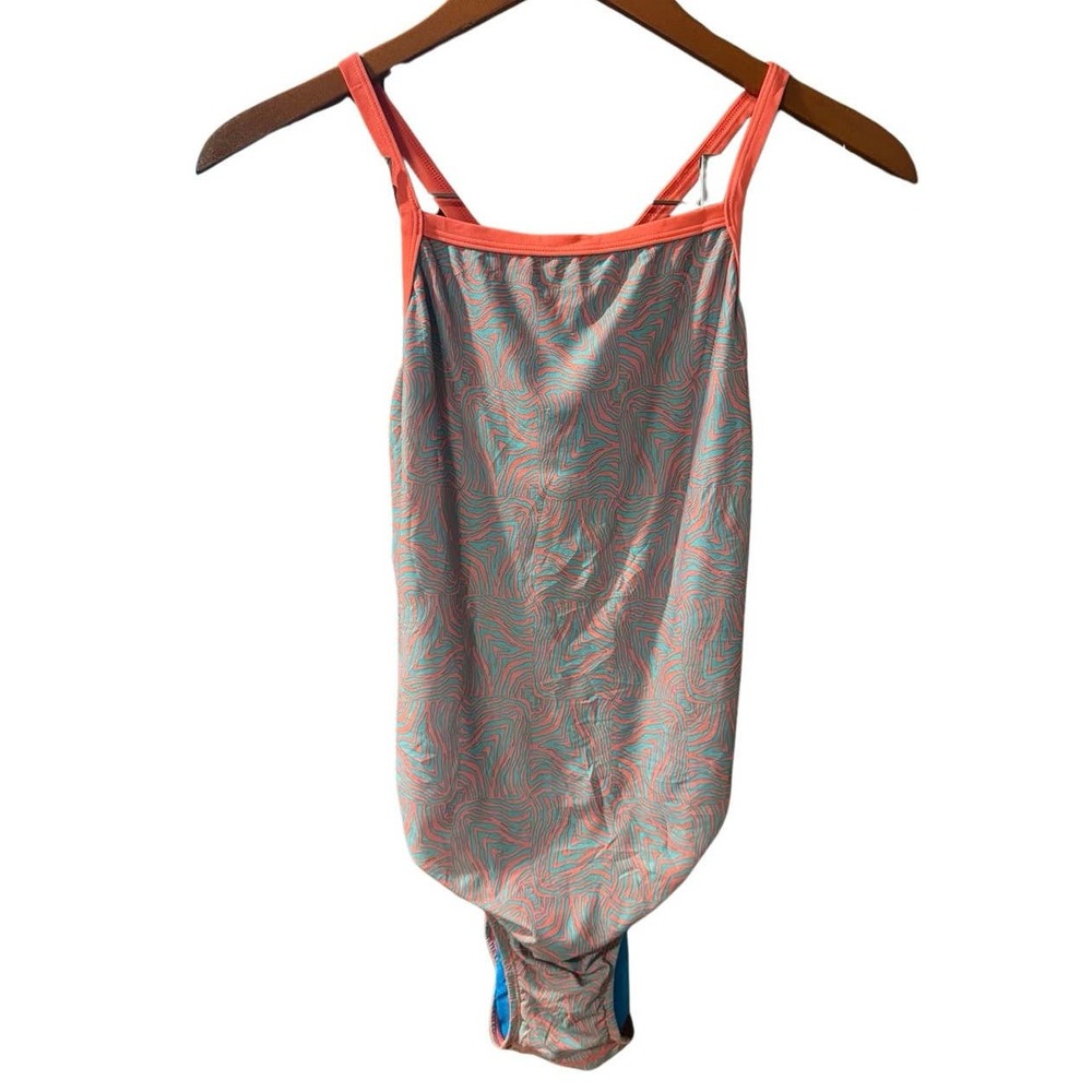SPEEDO PRO LT one piece swimsuit size 8 / 34 orange blue stretch swim